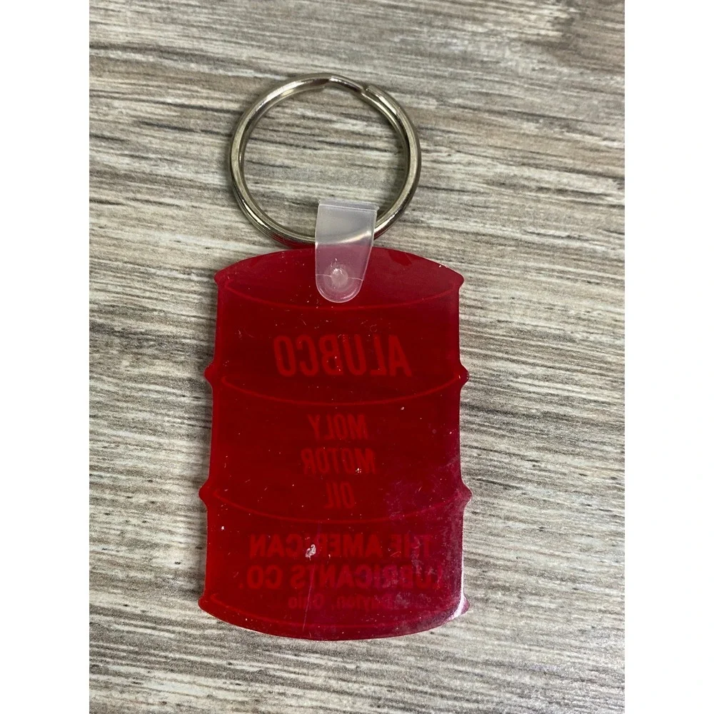 Alubco Moly Motor Oil Keychain American Lubricants Co‎ Dayton Ohio Red Oil Drum